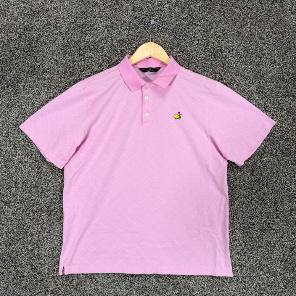 Clubhouse Collection Polo Shirt Mens L Pink Jacquard Masters Golf Made In Italy
